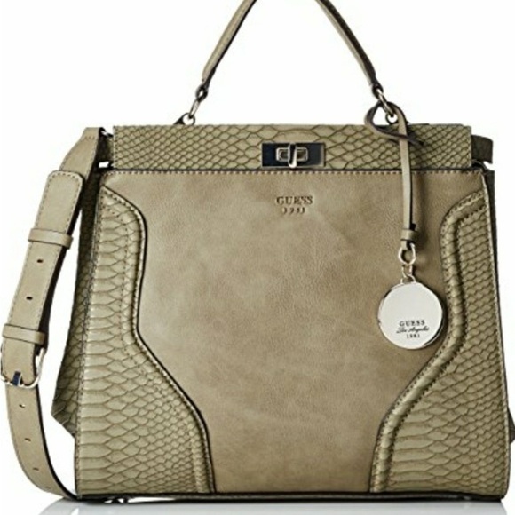 Guess Georgie satchel Olive green with Crossbody Strap Snake Skin Print - Picture 4 of 16